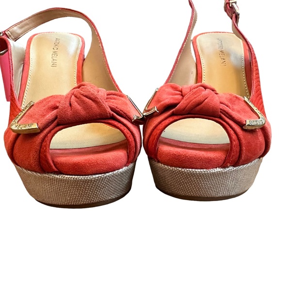 Antonio Melani Coral Orange Suede wedge heels size 8 - Picture 3 of 10